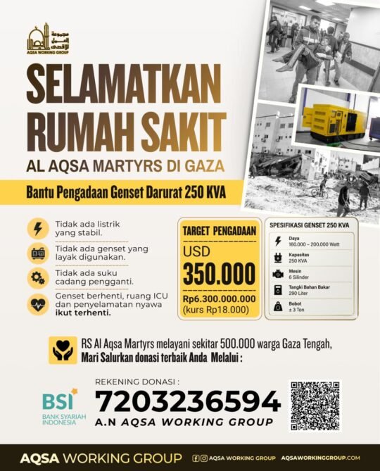 AWG Dapat Kepercayaan dari Kemenkes Palestina, Bantu Pengadaan Generator untuk RS Al-Aqsa Martyrs Gaza